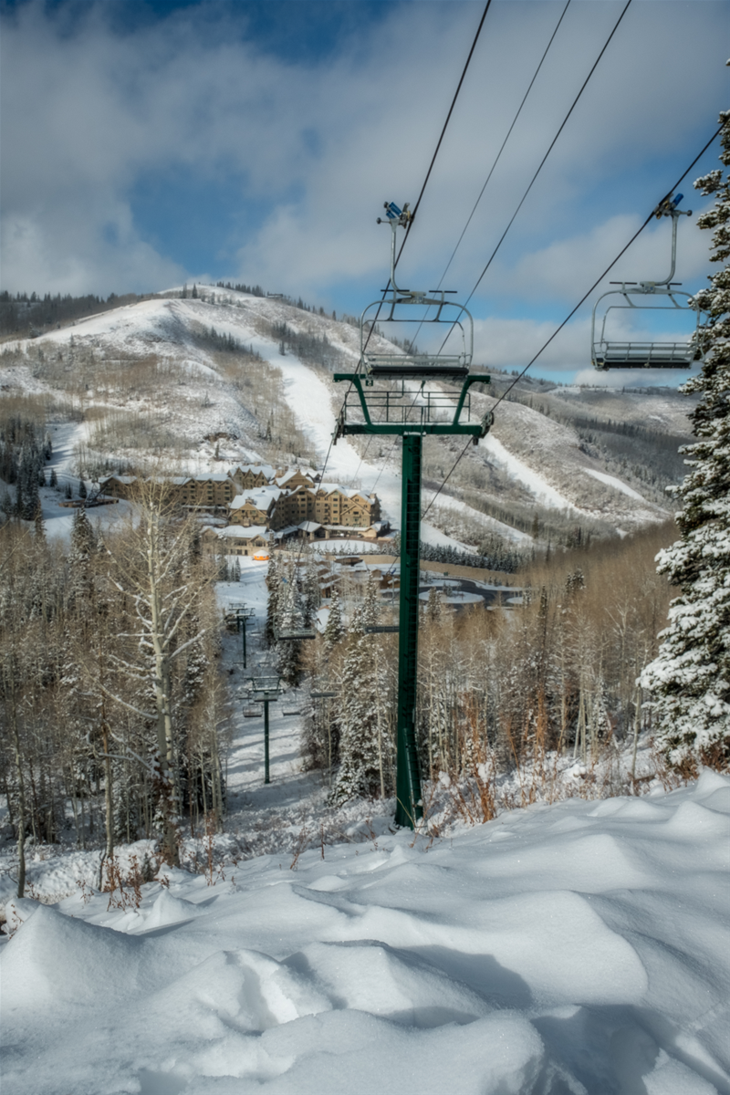 Deer Valley Ski Runs with Green Chair Lift Tower